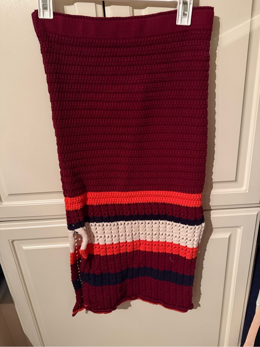 Women’s Burgundy Crochet Stripe Knit Skirt